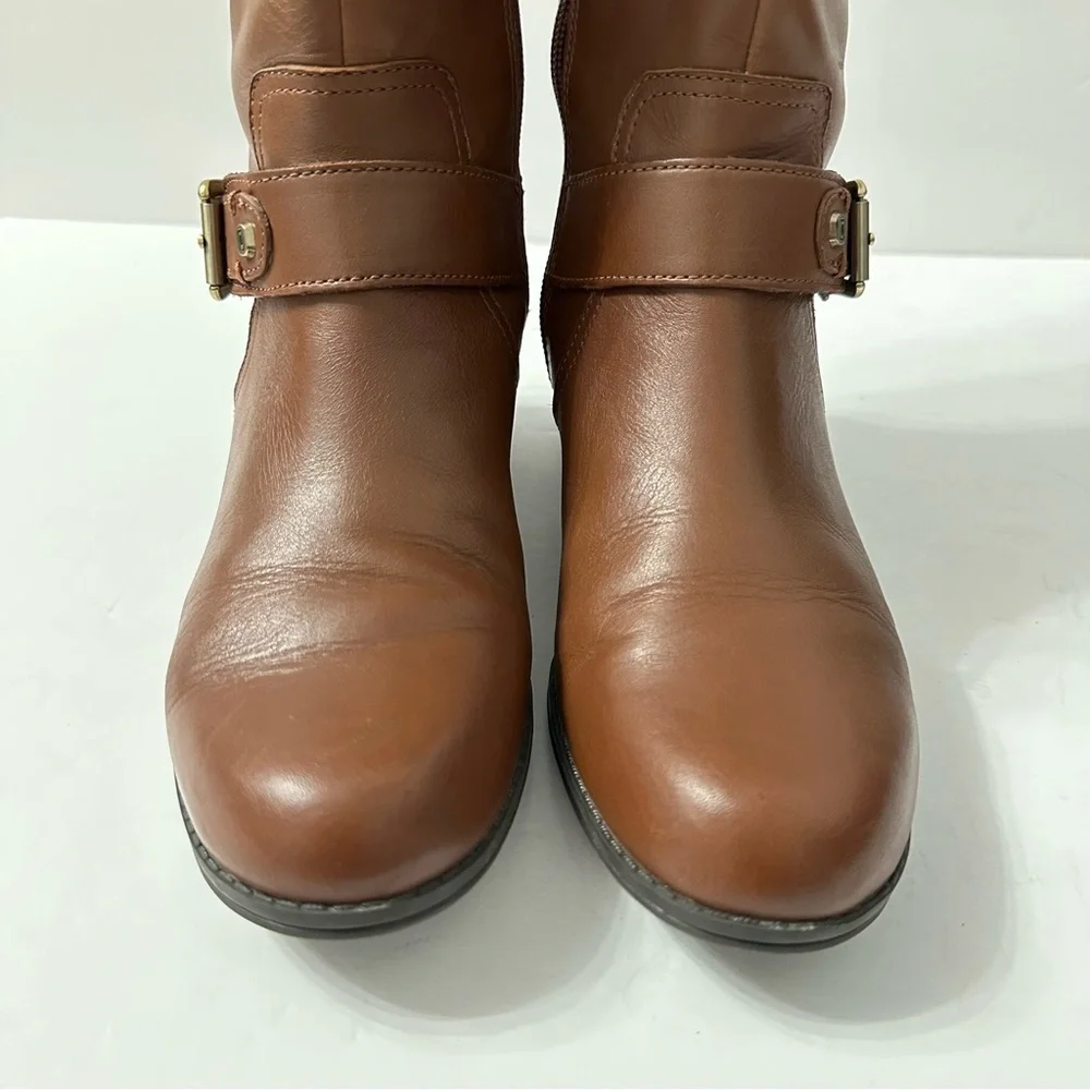 Bandolino Brown Leather Block Heel Knee-High Boots Buckle Equestrian Classic 6.5